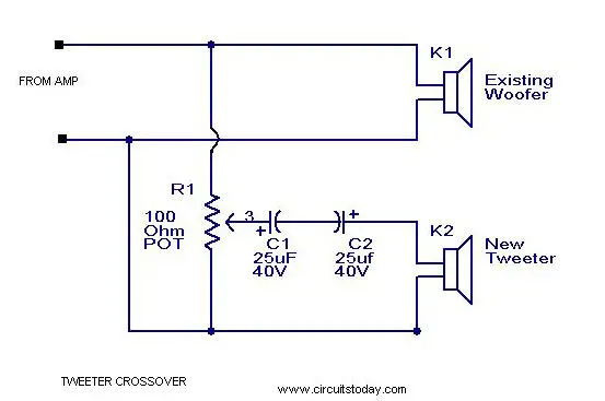 Tweeter Crossover Circuit with Diagram to Filter Low Frequency car audio wiring diagram two amps 