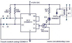 Touch switch using CD4011.