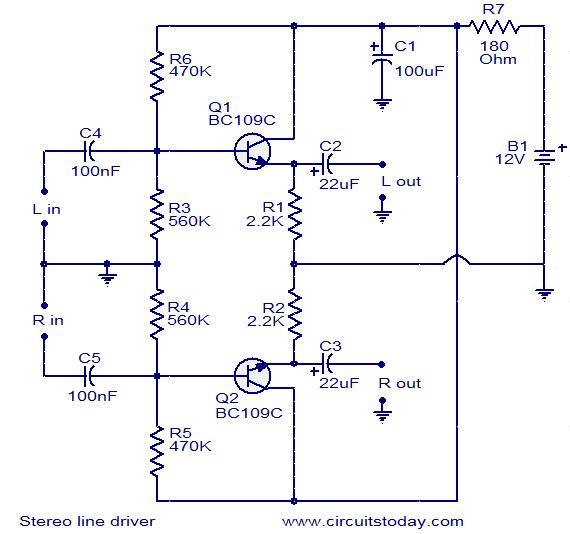 Stereo line driver circuit