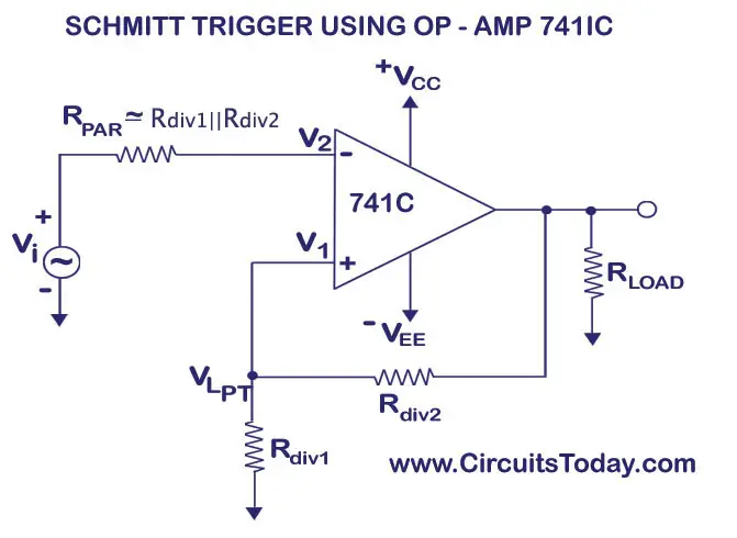 Schmitt Trigger Circuit Using Op-Amp uA741 IC