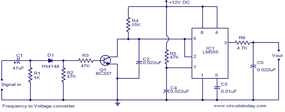 F to V Converter Circuit using LM555 Timer IC