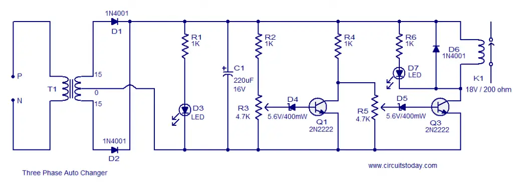 Three phase auto changer circuit