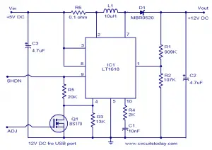 12 Volts DC Power Supply from USB port