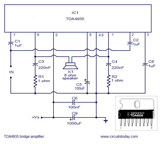 Bridge Amplifier Using Tda4935 Circuit Diagram For 30 Watts Amplifier