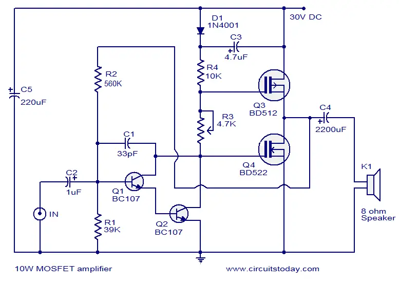 Popular Mosfet Audio Amplifier Circuits Circuit Diagrams