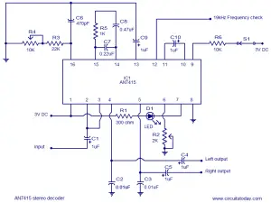 FM stereo demodulator circuit based on AN7415. 3V operation, good ...